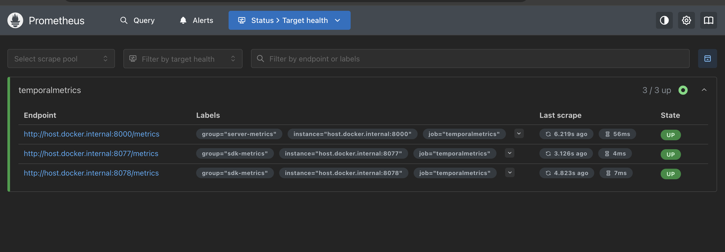 Prometheus scrape targets
